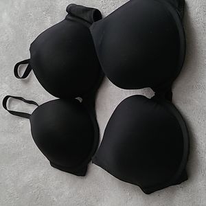 Pink by Victoria's Secret push-up bras size 36D. Includes 2 bras in black.